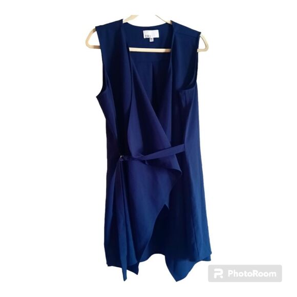 DR2 Asymmetrical Draped Open Front Cardigan Sleeveless Vest - Picture 1 of 4